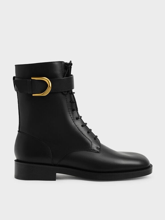 Gabine Buckled Leather Ankle Boots​, Black, hi-res