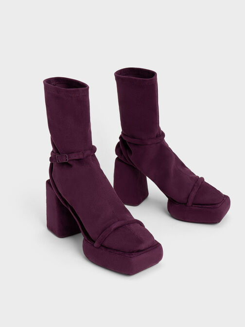 Botas de becerro con plataforma texturizada Lucile, Burgundy, hi-res