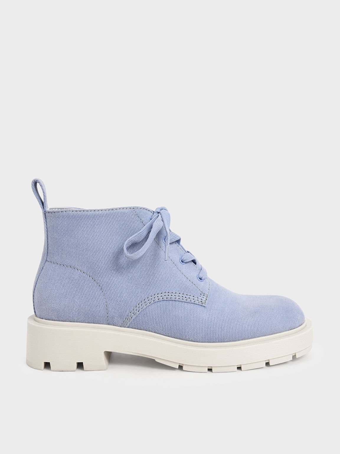 Twill Lace-Up Ankle Boots, Light Blue, hi-res