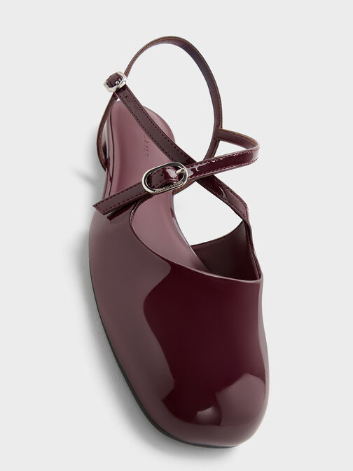 Slingbacks planos de charol con hebilla cruzada, Burgundy, hi-res