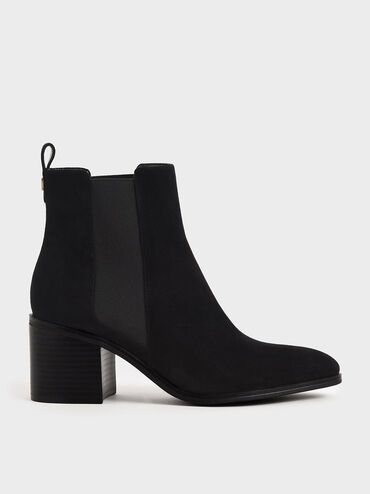 Textured Block Heel Chelsea Boots, Black Textured, hi-res