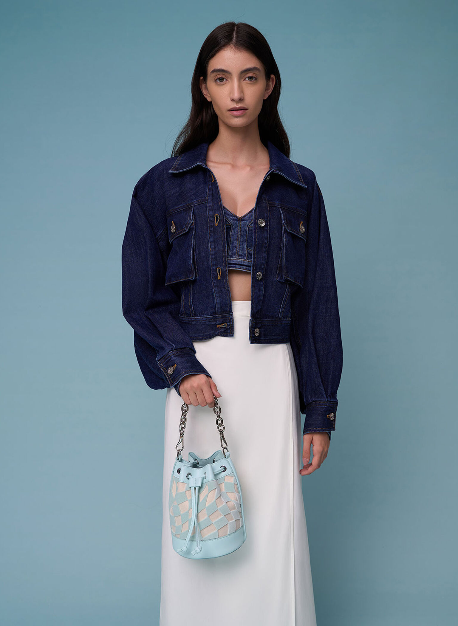 Zetta Checkered Bucket Bag, Light Blue, hi-res