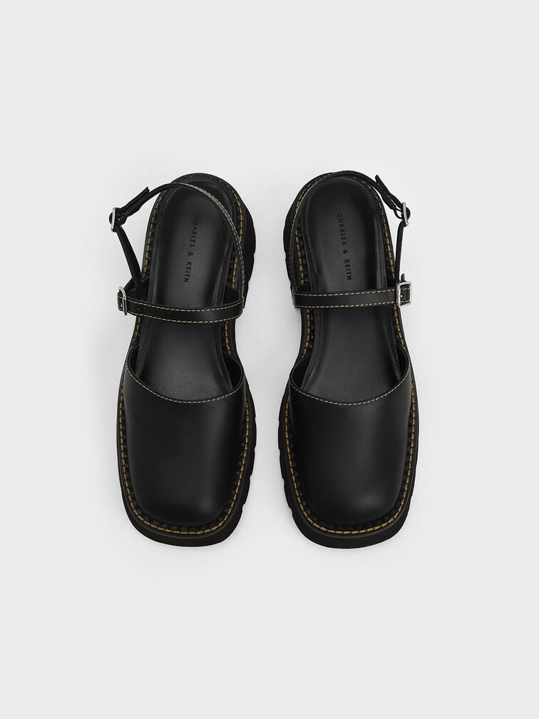 Cleated Sole Ankle-Strap Shoes, Black, hi-res