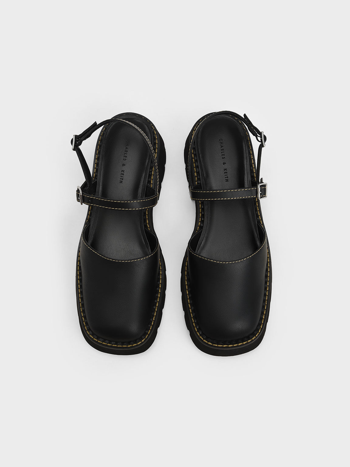 Cleated Sole Ankle-Strap Shoes, Black, hi-res
