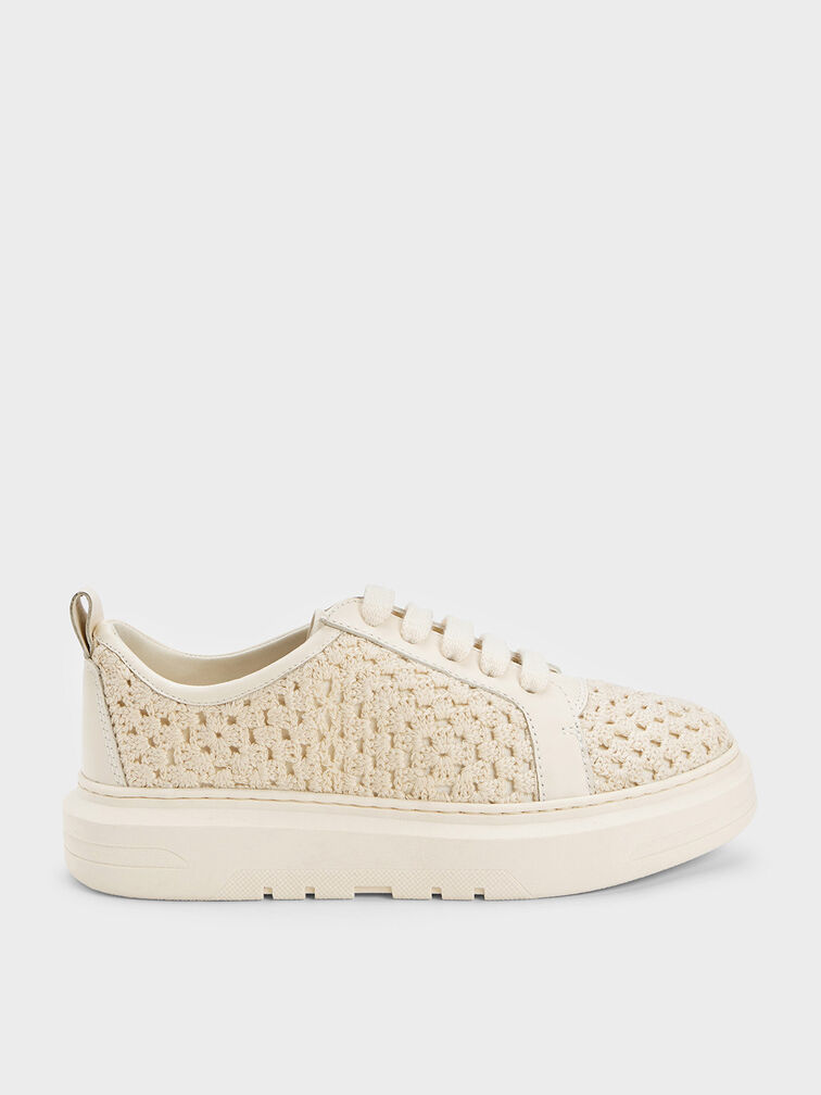 Fable Crochet & Leather Sneakers, Chalk, hi-res