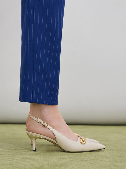 Zapatos de Tacón Destalonados de Plataforma con Detalle de Cadena, Blanco tiza, hi-res