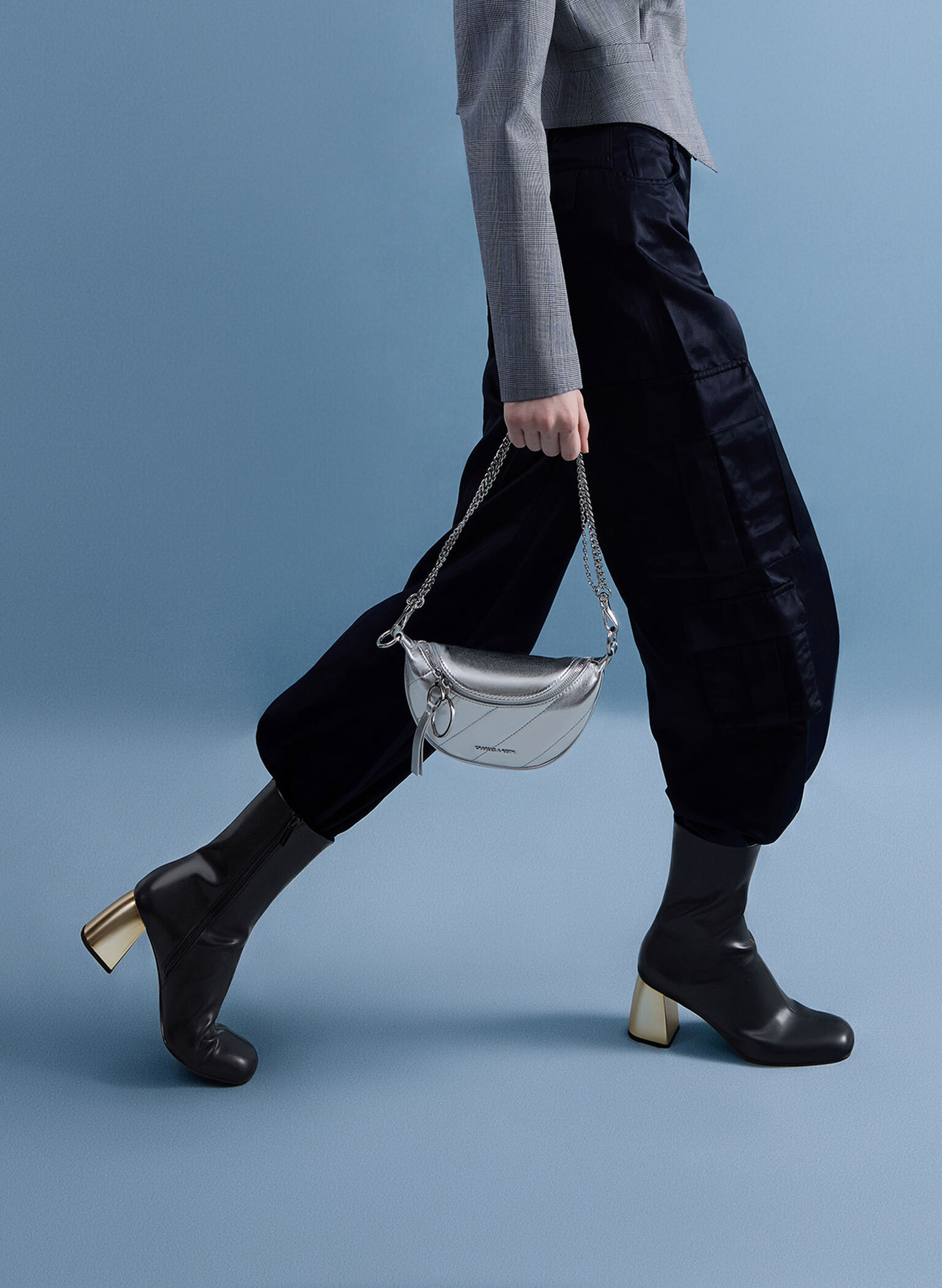 Philomena Metallic Half-Moon Crossbody Bag, Silver, hi-res