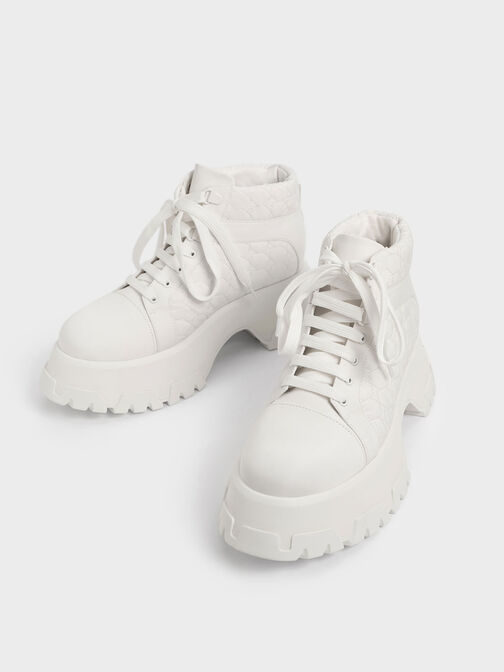 Recycled Polyester High-Top Sneakers, White, hi-res