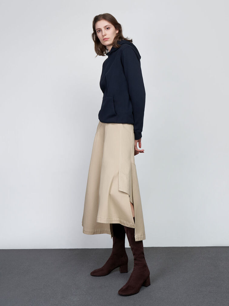 Textured Block Heel Knee Boots, Dark Brown, hi-res