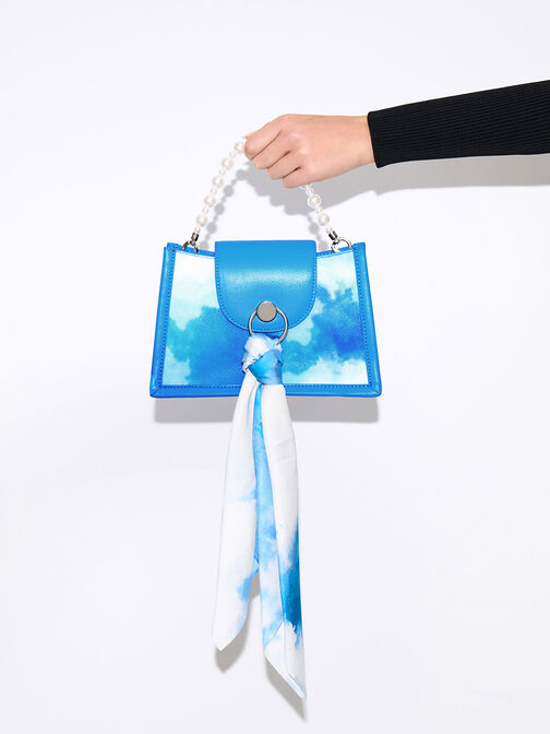 Bolso mini Roza con asa de pedrería y estampado de nubes, Multicolor, hi-res
