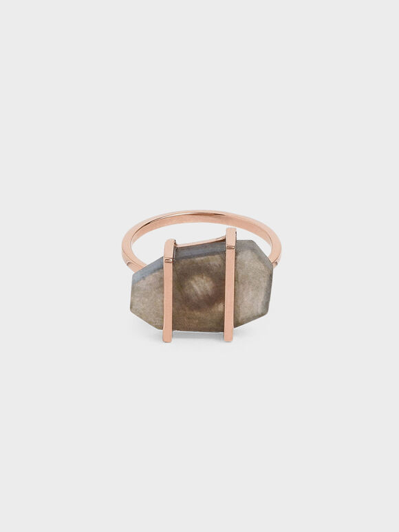 Labradorite Stone Ring, Rose Gold, hi-res