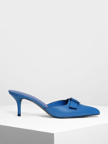 Buckle Kitten Heel Mules, Blue, hi-res