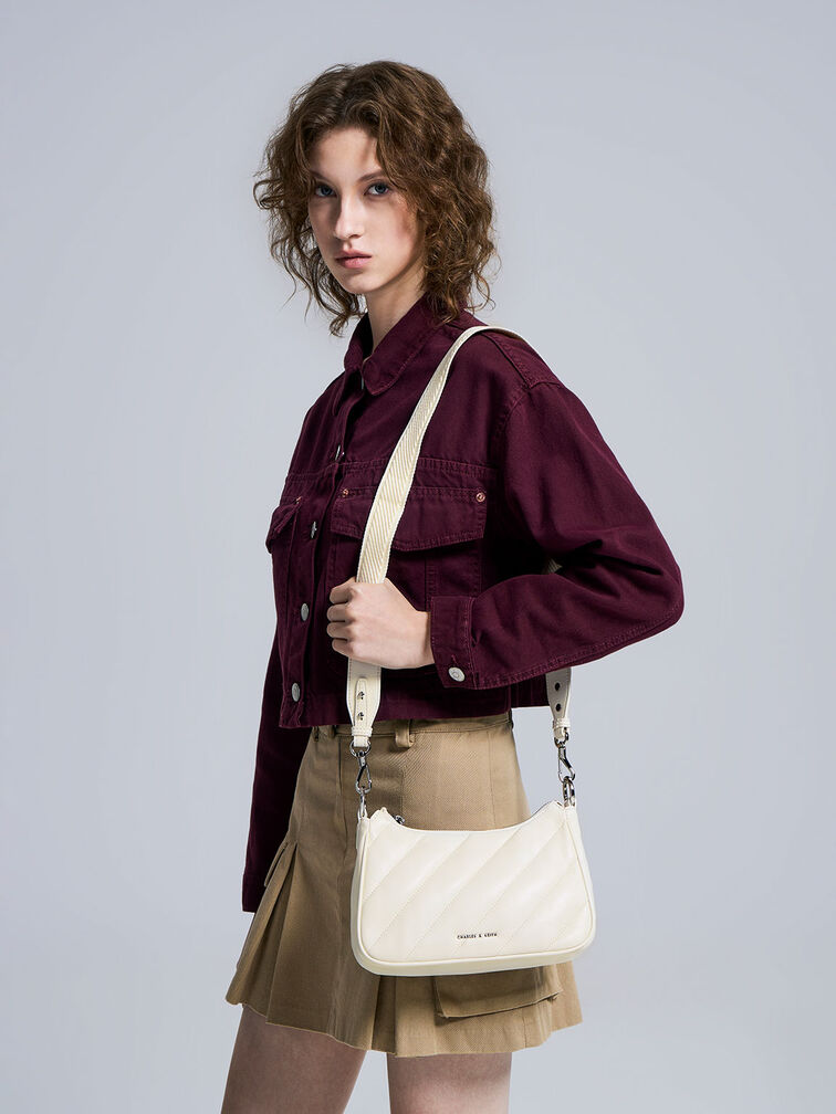 Bolsa Crossbody Philomena Puffy com Alça de Corrente, Cream, hi-res