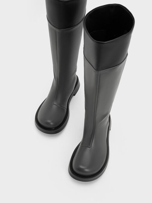 Two-Tone Round-Toe Knee-High Boots, Dark Grey, hi-res