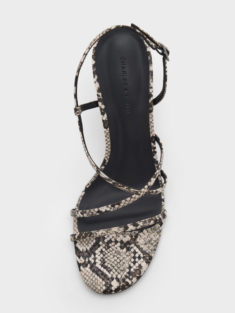 Snake-Print Strappy Stiletto-Heel Slingback Sandals, Animal Print Natural, hi-res