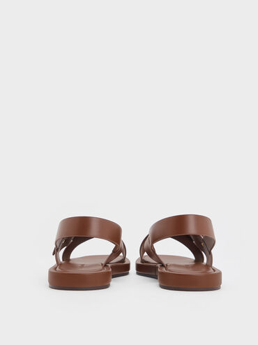 Crossover-Strap Slingback Sandals, Dark Brown, hi-res