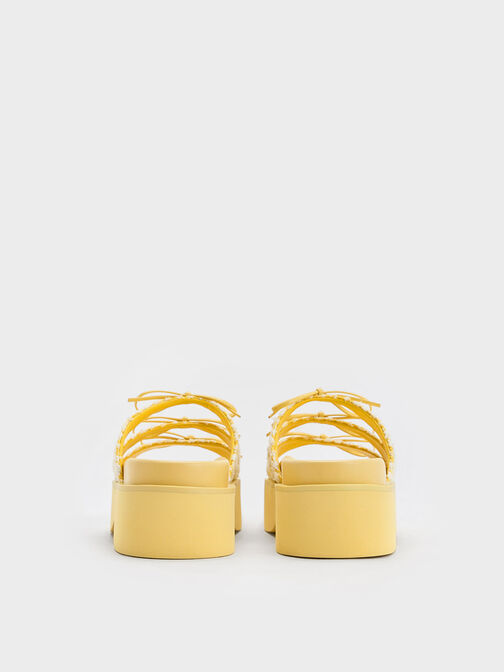 Sandalias de plataforma Dorri estampado houndstooth con triple lazo, Amarillo, hi-res