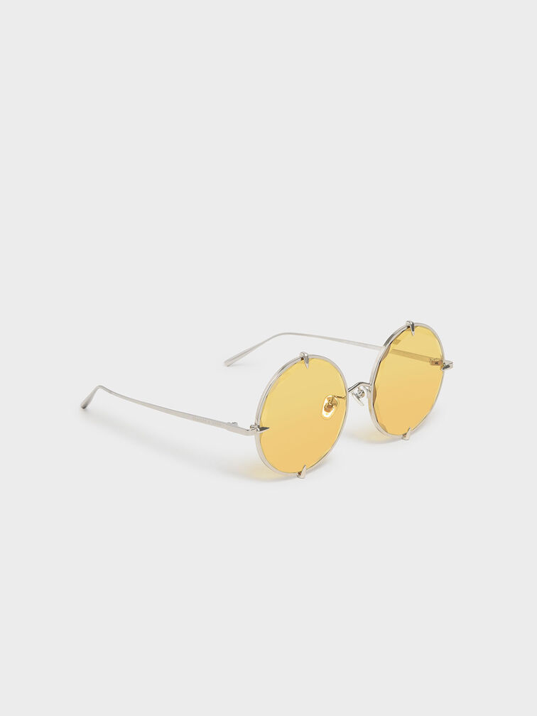 Round Wire Frame Skinny Sunglasses, Yellow, hi-res