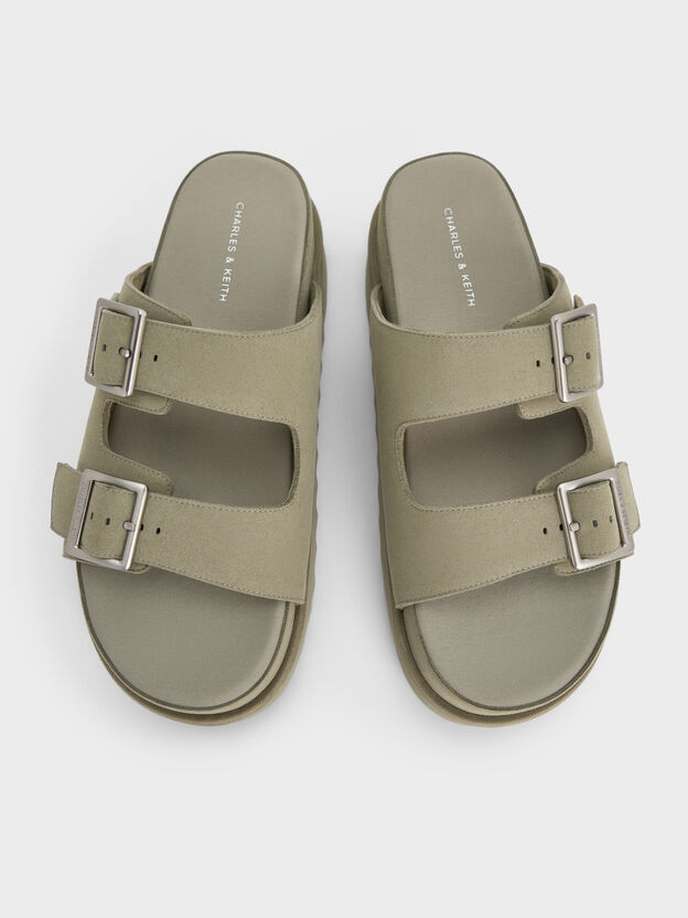 Buckled Double-Strap Flatform Sandals, Sage Green, hi-res