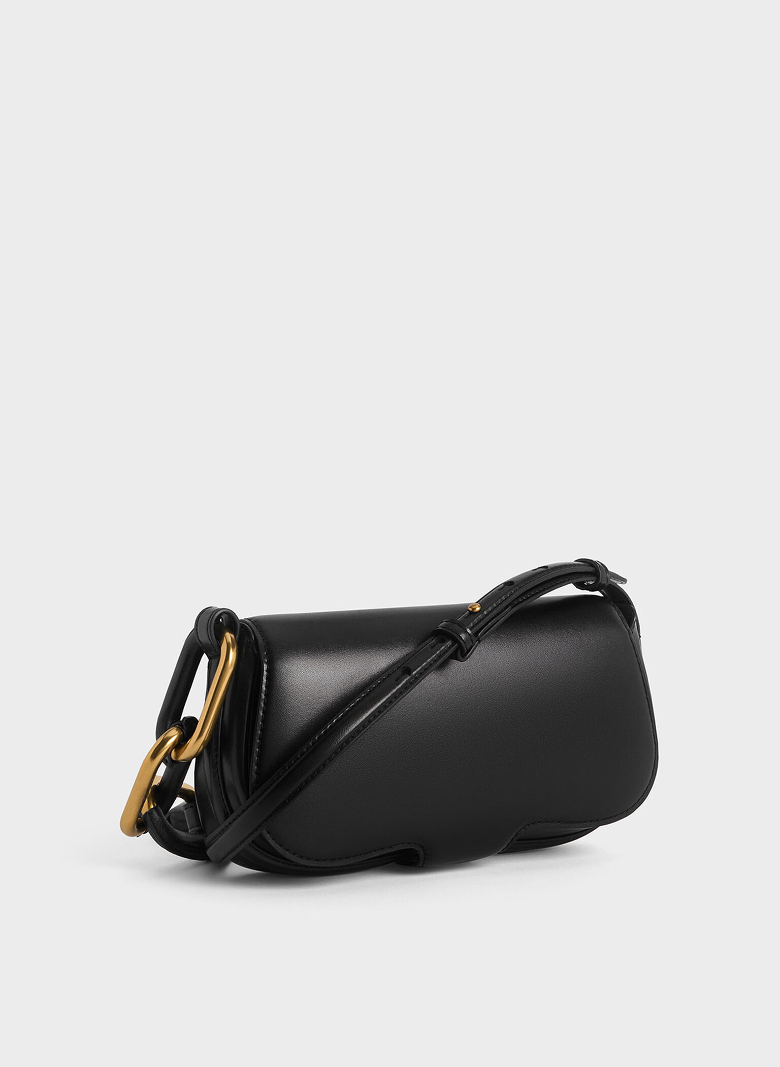 Bolsa alongada com detalhes metálicos Kora, Black, hi-res