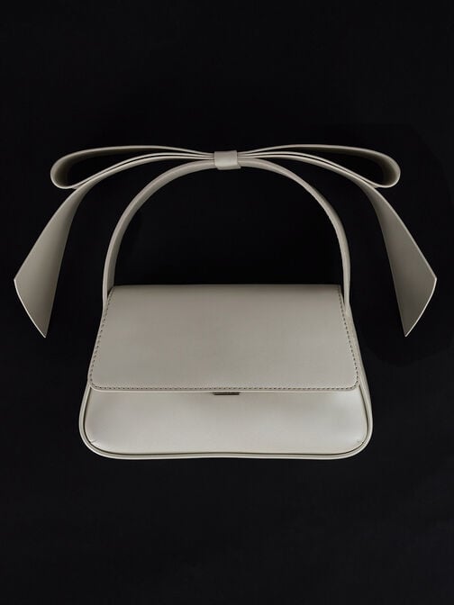 Leather Bow Top-Handle Bag, White, hi-res