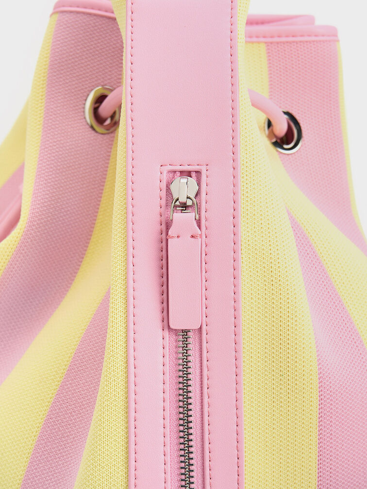 Large Striped Bucket Bag, Yellow, hi-res