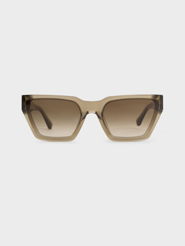 Recycled Acetate Angular Sunglasses, Khaki, hi-res