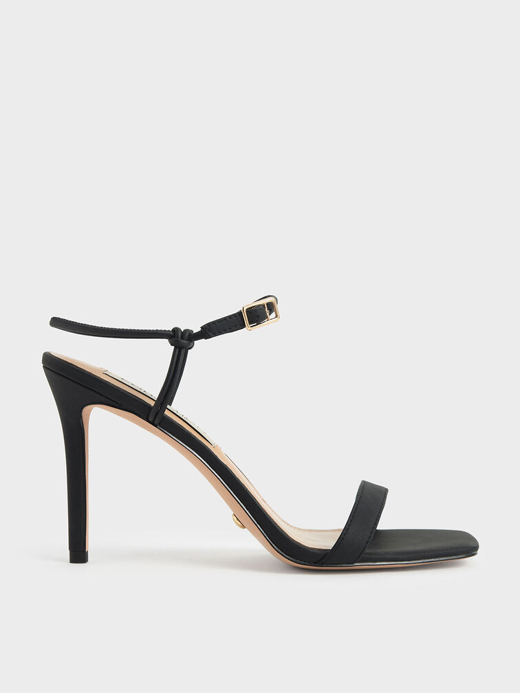 Leather Knotted Heeled Sandals, Black, hi-res