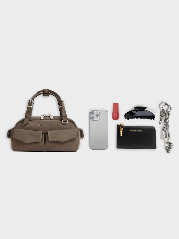 Bolsa Bowling Rachel com Bolsos Externos, Stone Grey, hi-res