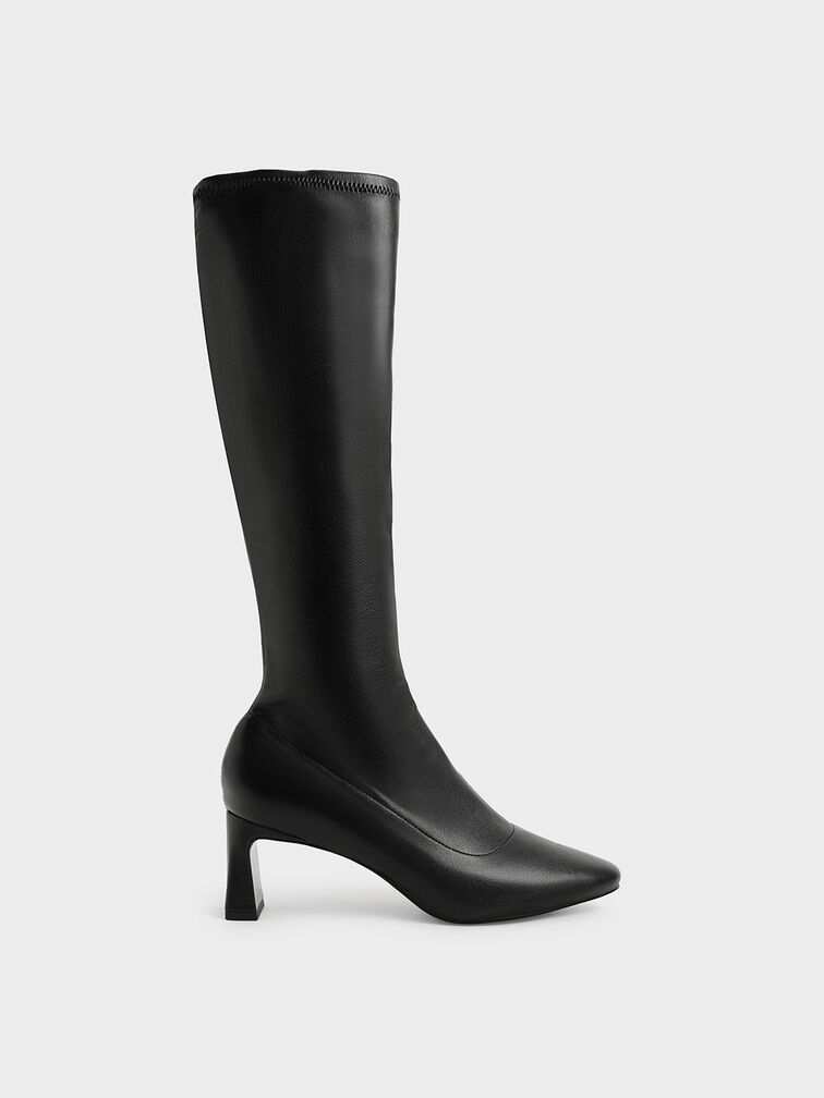 Knee-High Blade Heel Boots, Black, hi-res