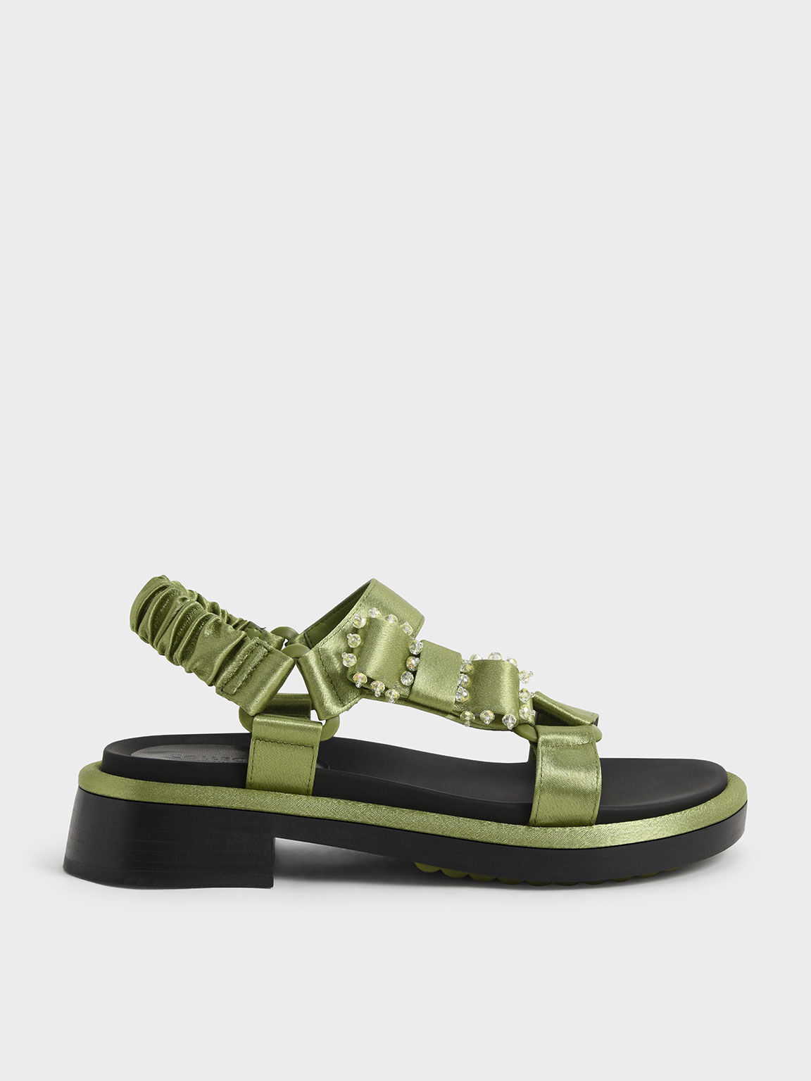 Miko Gem-Embellished Satin Sandals, Green, hi-res