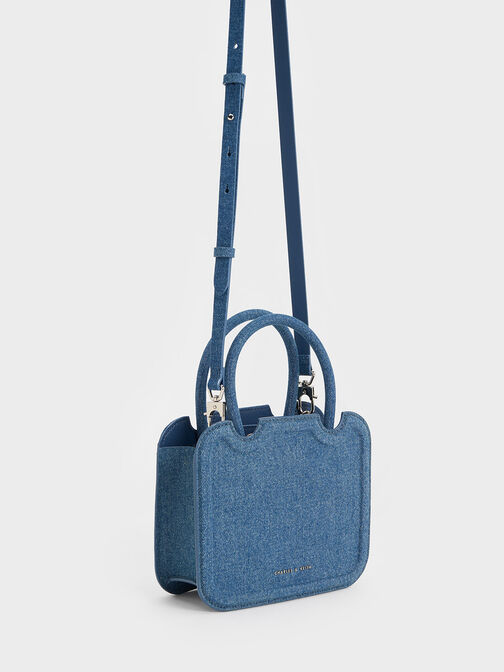 Perline Denim Sculptural Top Handle Bag, Denim Blue, hi-res