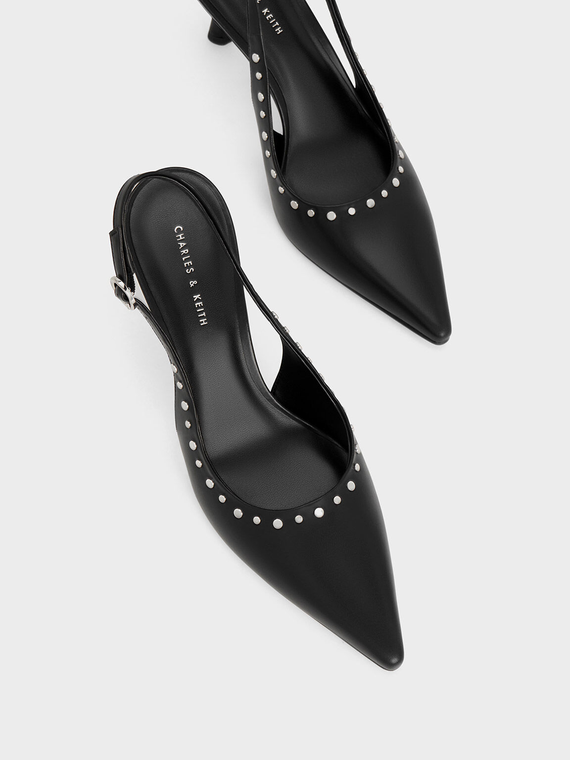 Black Pointy Toe Studded T-Strap High Heels – AMIClubwear
