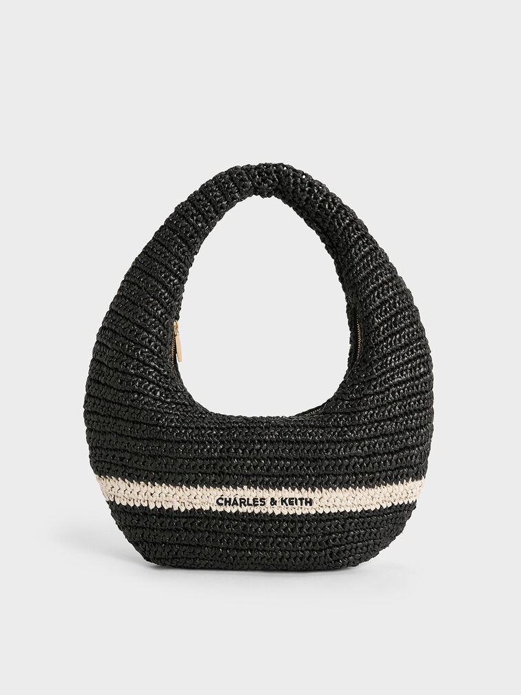 Bolso hobo holgado Allegra tejido, Negro, hi-res