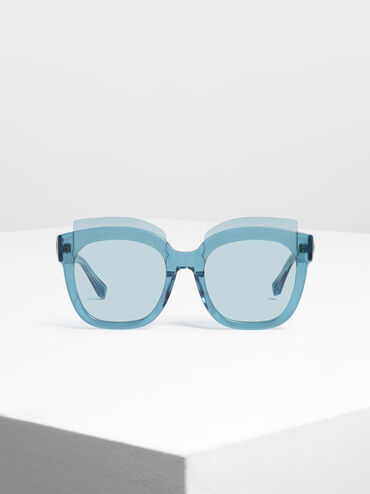 Oversized Lens Sunglasses, Blue, hi-res