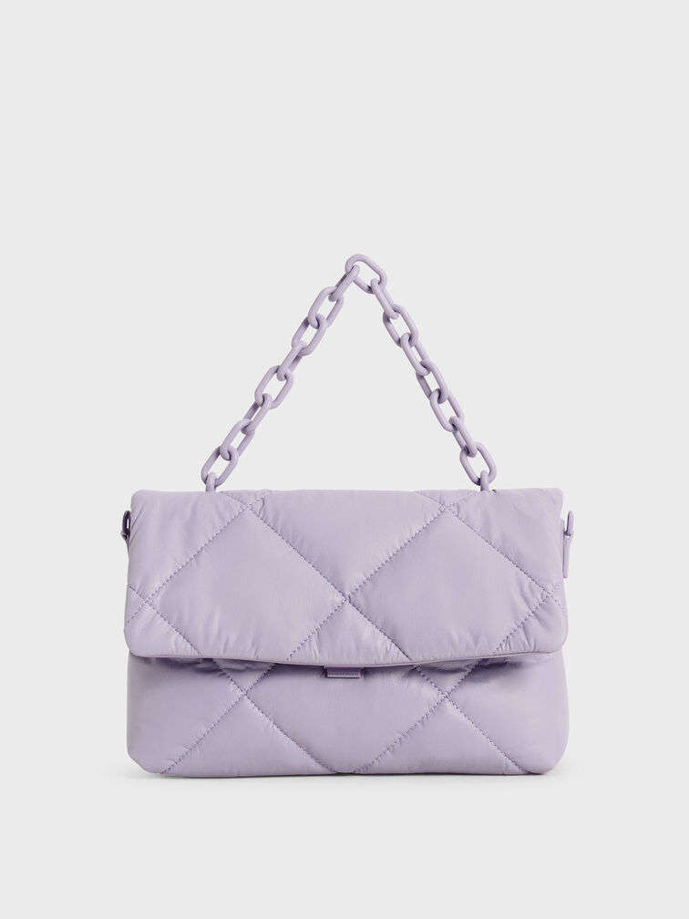Chain Handle Puffer Bag, Lilac, hi-res