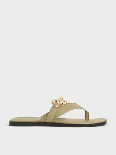 Chain Strap Thong Sandals, Taupe, hi-res