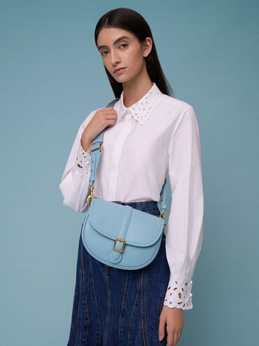 Flora Belted Saddle Bag, Blue, hi-res