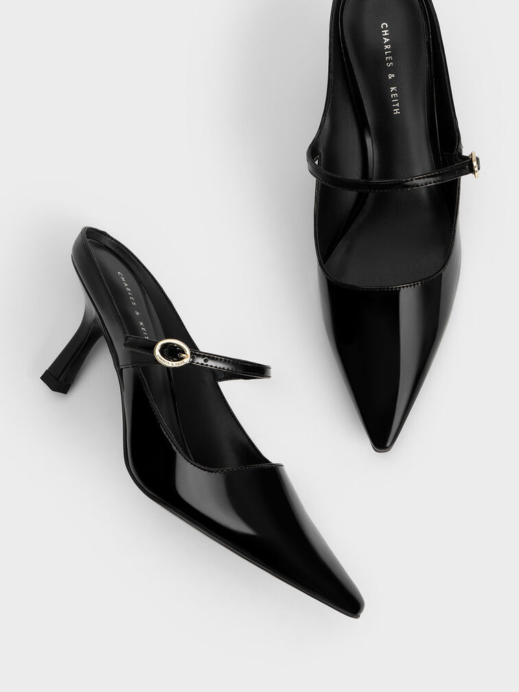 Patent Mary Jane Heeled Mules, Black Patent, hi-res