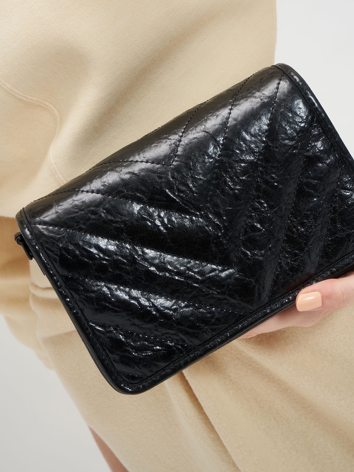 Black Quilted Patent Crossbody Bag - CHARLES & KEITH US