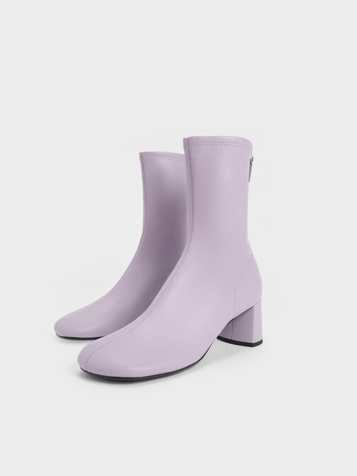 Round-Toe Zip-Up Ankle Boots, Lilac Grey, hi-res