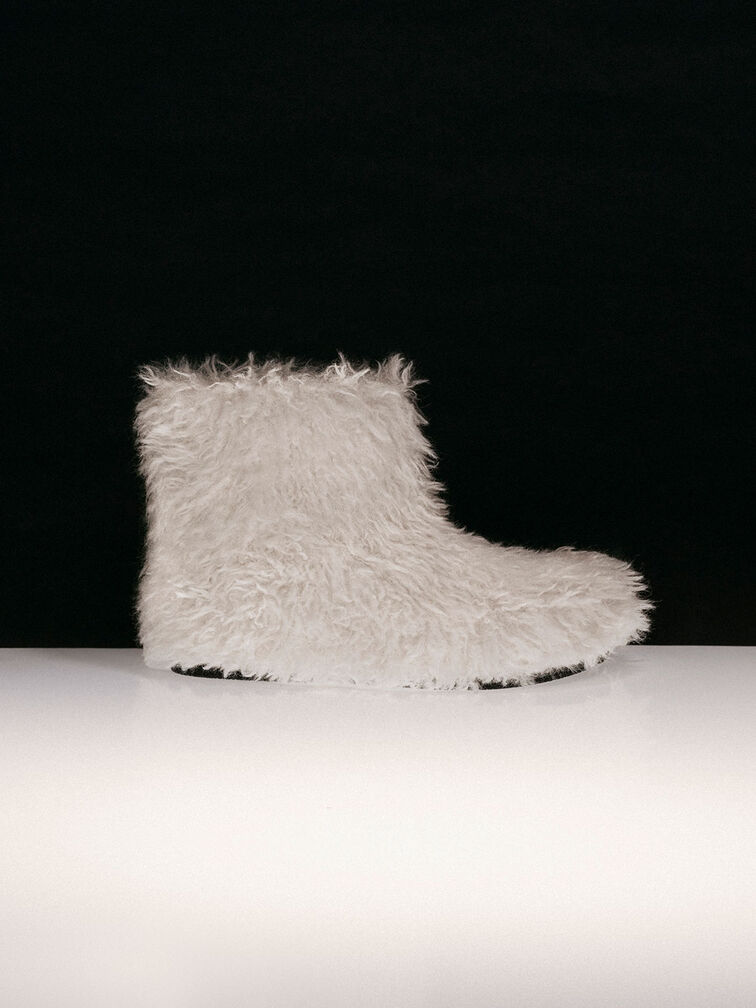 Furry Ankle Boots, Chalk, hi-res