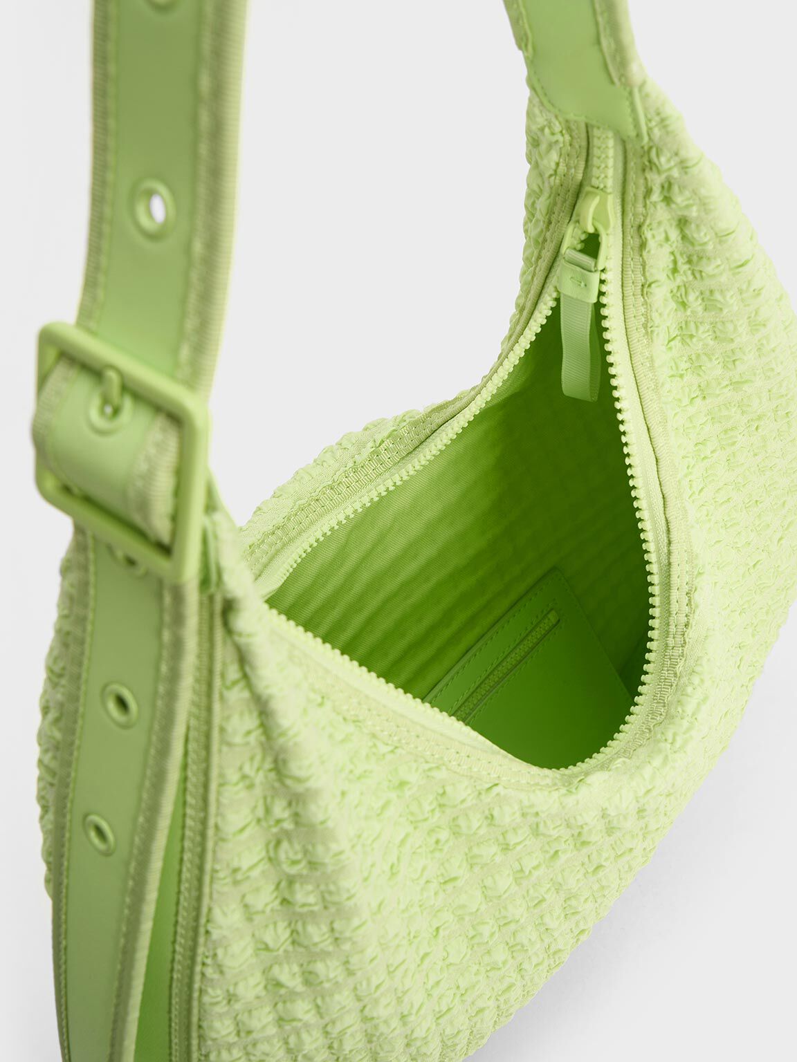 Zesty Green Textured Crescent Hobo Bag - CHARLES & KEITH AW