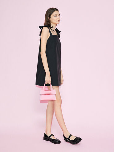 Satin Bow Bucket Bag, Flamingo Pink, hi-res