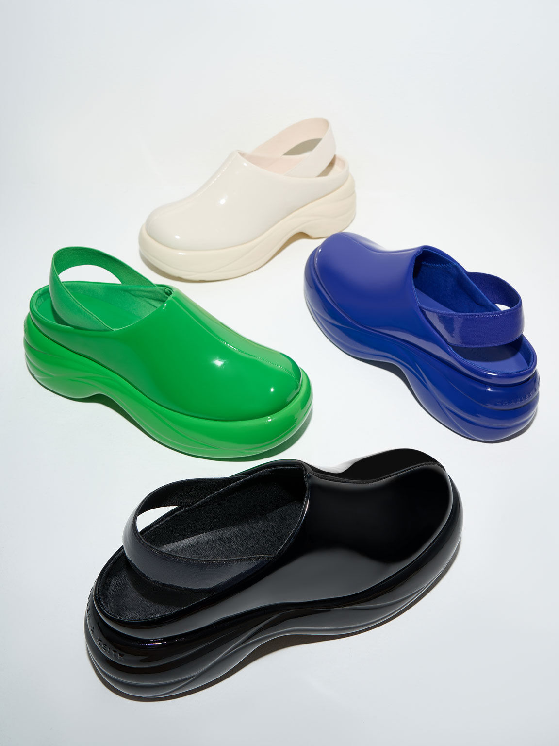 Roony Patent Back-Strap Flats, Green, hi-res