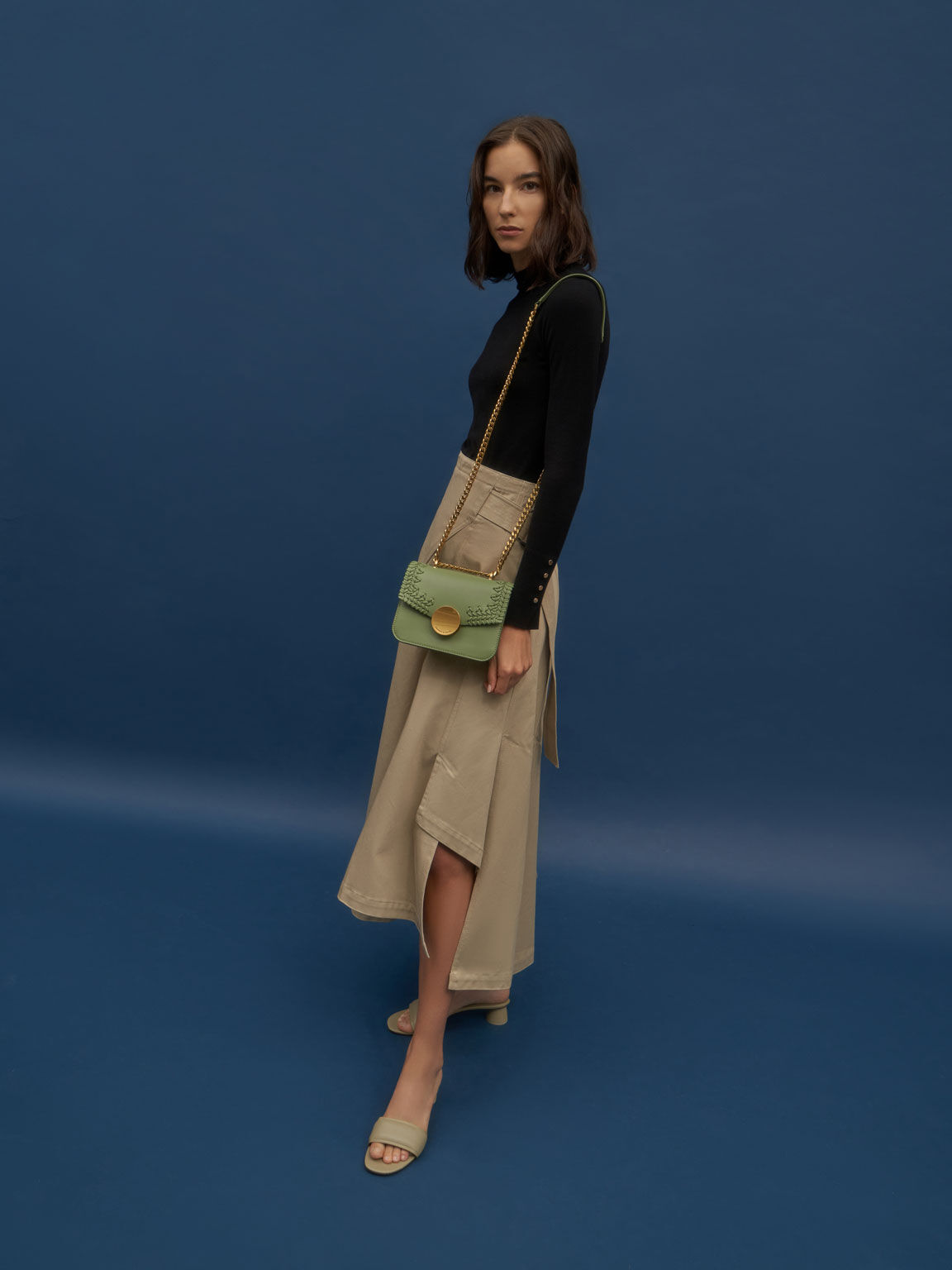 Woven Double Chain Handle Bag, Sage Green, hi-res