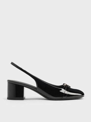 Dorian Patent Bow Block-Heel Slingback Pumps, Black Patent, hi-res