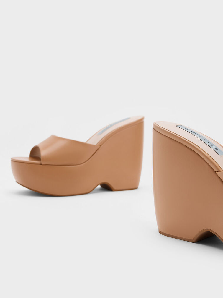 Chunky Platform Wedge Mules, Sand, hi-res