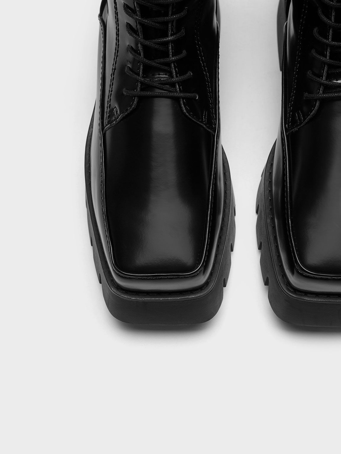 Lace-Up Platform Calf Boots, Black, hi-res