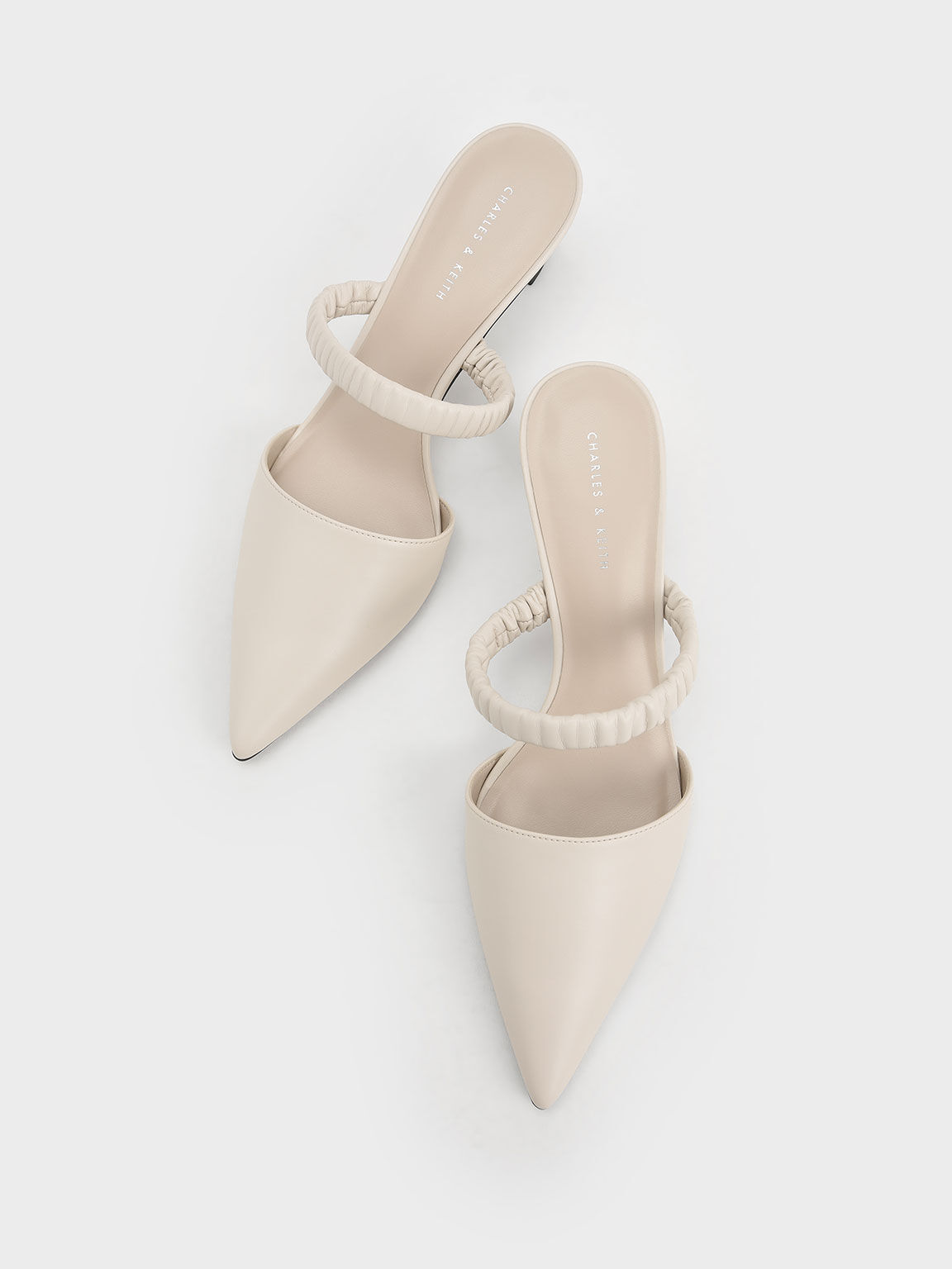 Ruched Strap Mules, Chalk, hi-res